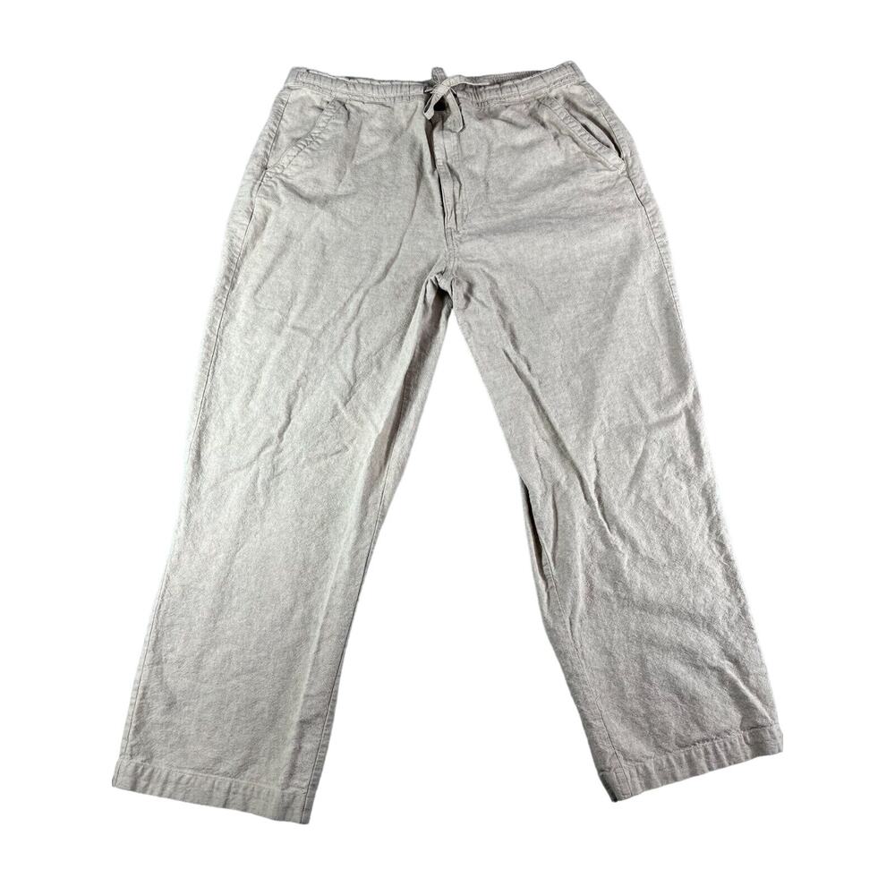 Havanera Pants Womens XL (40-42) Linen Tan Brown Pockets Drawstring Button Zip